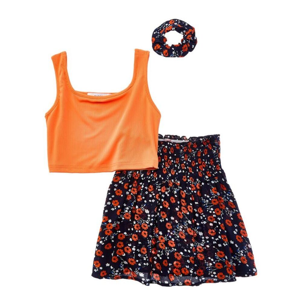 Marion Girls  3Pc Floral Skirt Set, Orange